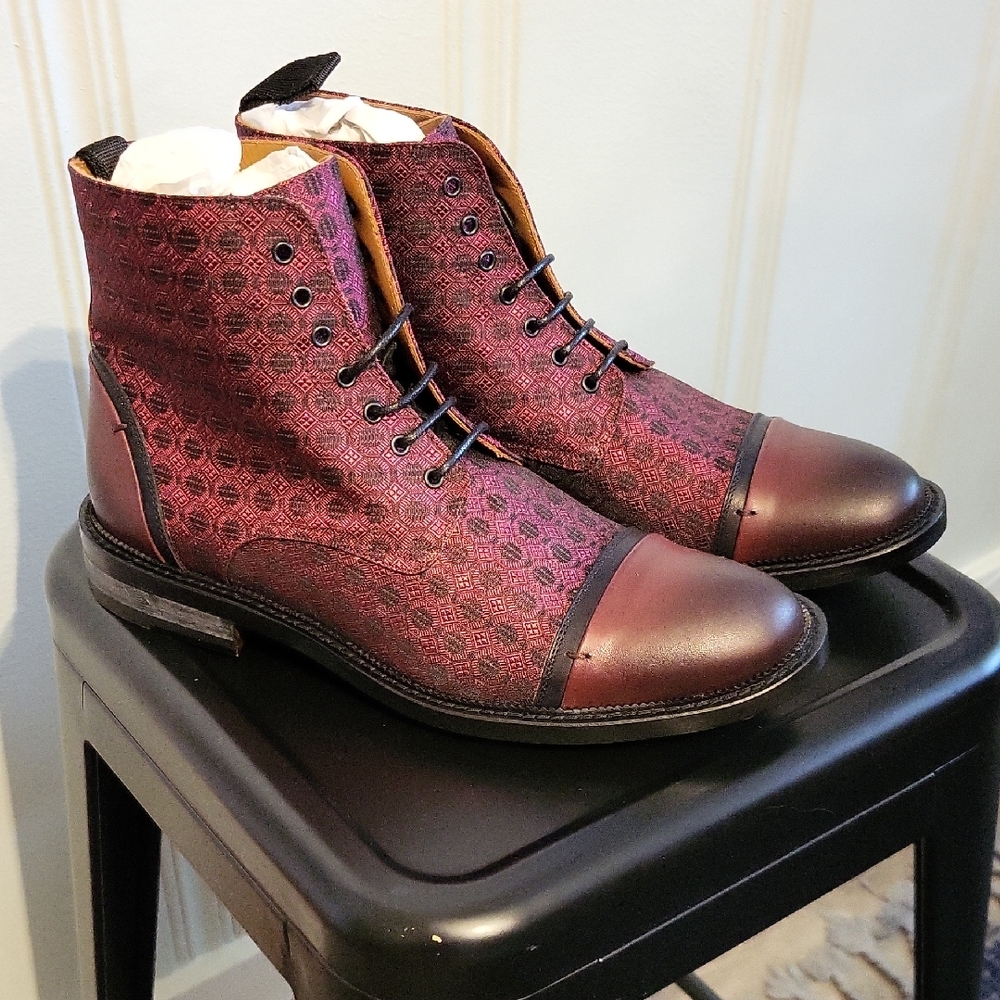 Taft Maroon Patterned Lace-Up DRESS BOOT